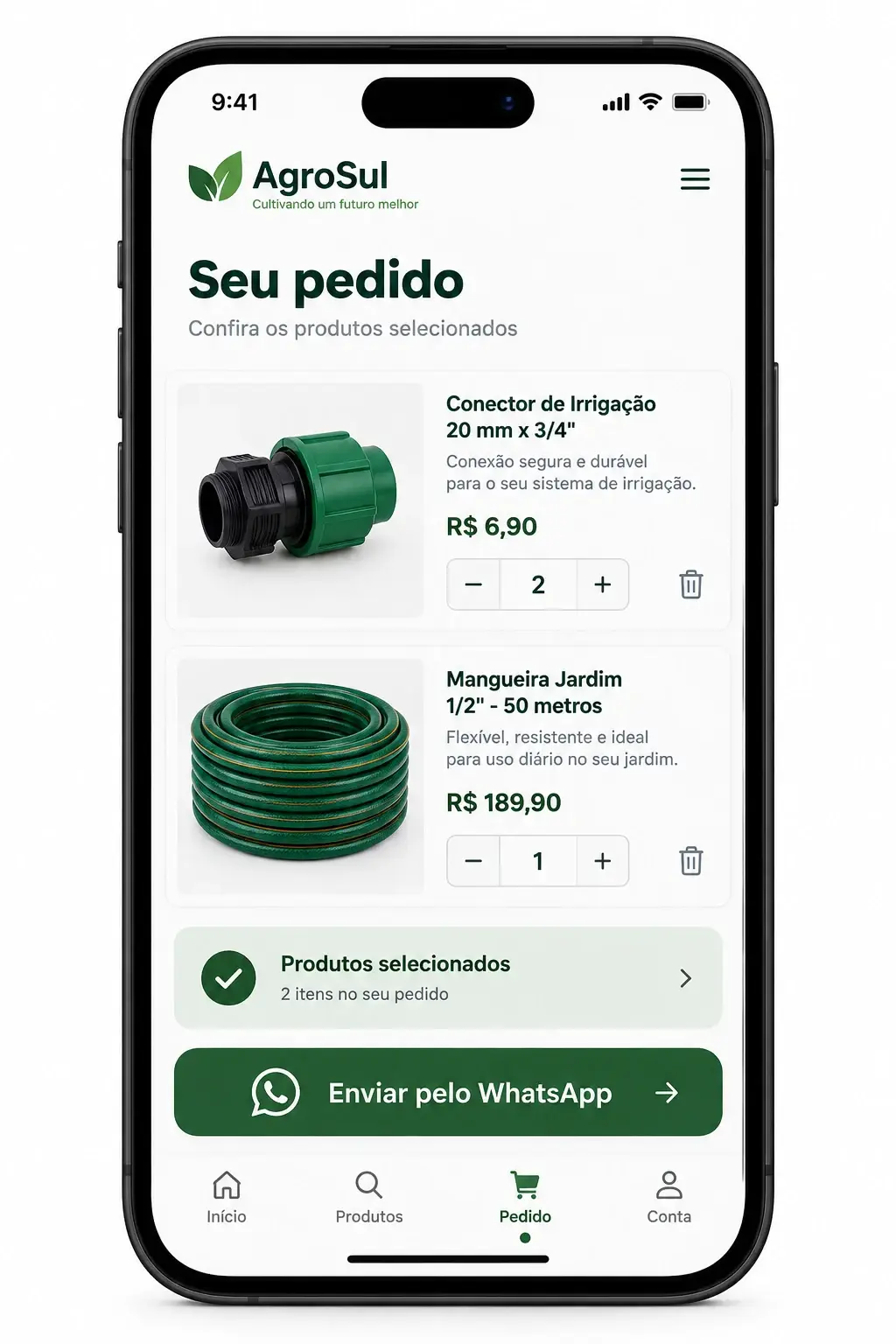 O cliente escolhe e envia o pedido